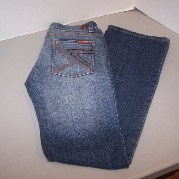 WOMEN'S ( 7 ) FOR ALL MANKIND BOOT CUT BLUE JEANS - Picture 9 of 10